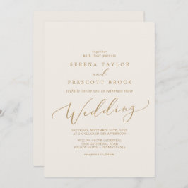 Invitación Delicada caligrafía de oro | Boda crema