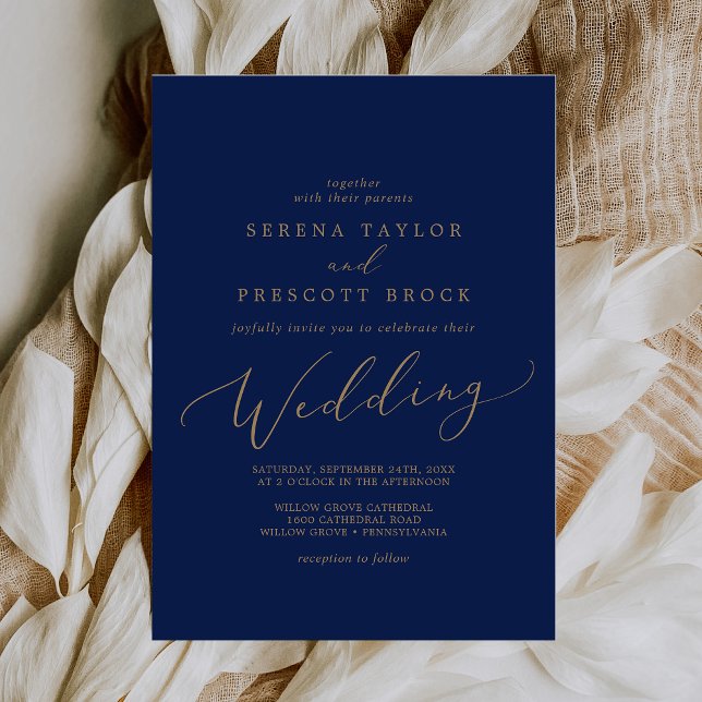 Invitación Delicada caligrafía de oro | Boda de la Marina (Subido por el creador)