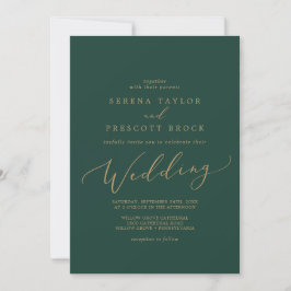 Invitación Delicada caligrafía de oro | Boda verde