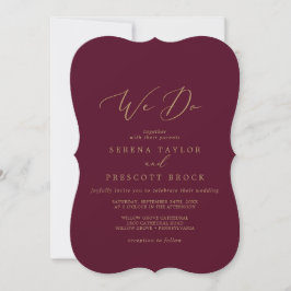 Invitación Delicada caligrafía de oro | Borgoña hacemos Boda