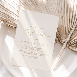 Invitación Delicada caligrafía de oro | Confirmación de crema