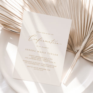 Invitación Delicada caligrafía de oro   Confirmación de crema