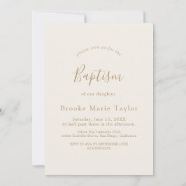 Invitación Delicada caligrafía de oro Cream Baptism Invitació