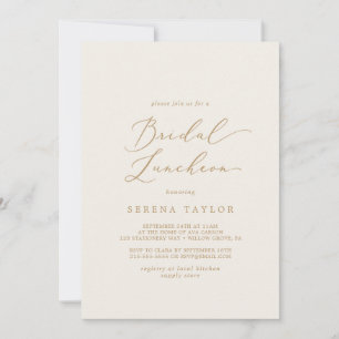 Invitación Delicada caligrafía de oro   Cream Bridal Luncheon