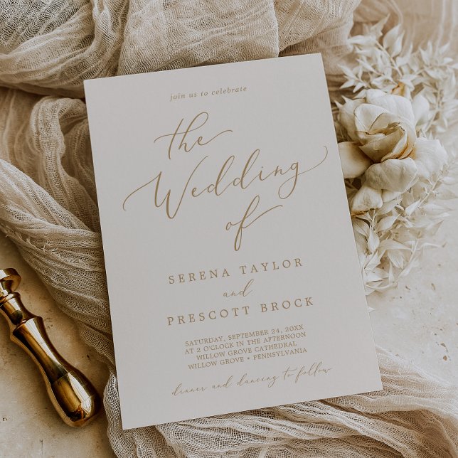 Invitación Delicada caligrafía de oro | Cream El Boda De (Subido por el creador)