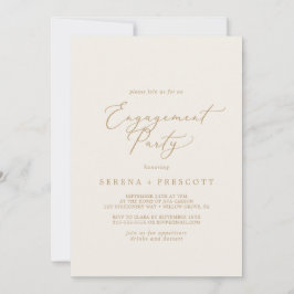Invitación Delicada caligrafía de oro | Cream Engagement Part