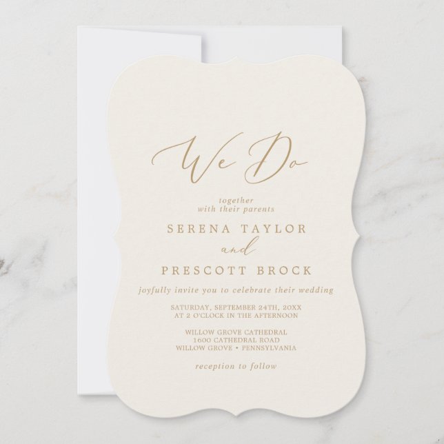 Invitación Delicada caligrafía de oro | Cream We Do Boda (Anverso)