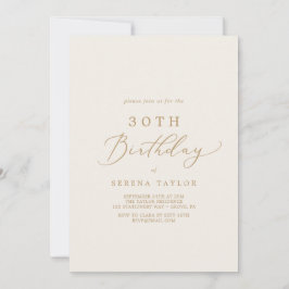 Invitación Delicada caligrafía de oro | Crema 30 cumpleaños