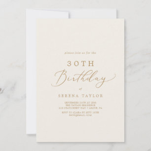 Invitación Delicada caligrafía de oro   Crema 30 cumpleaños