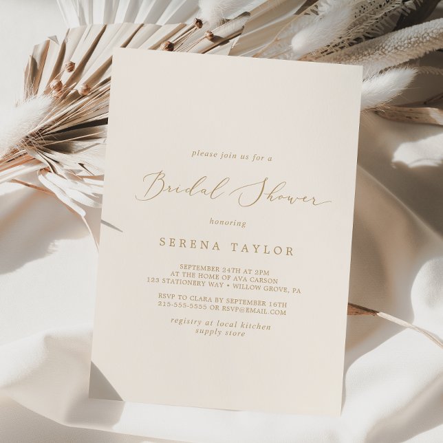 Invitación Delicada caligrafía de oro | Ducha de novia crema (Subido por el creador)