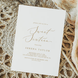 Invitación Delicada caligrafía de oro dulce dieciséis cumplea