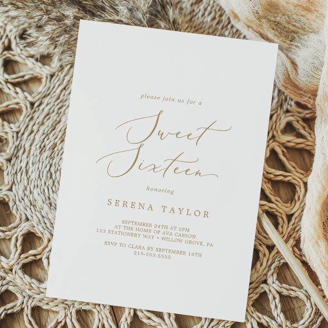 Invitación Delicada caligrafía de oro dulce dieciséis cumplea (Subido por el creador)