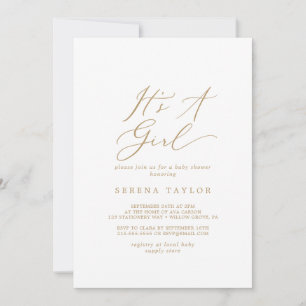 Invitación Delicada caligrafía de oro es un Baby Shower Chica