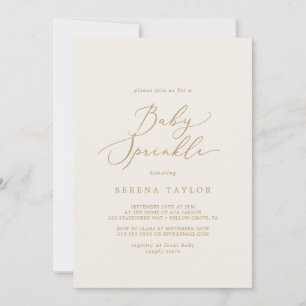 Invitación Delicada caligrafía de oro Espoleta de bebé crem