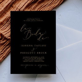 Invitación Delicada caligrafía de oro negro La Boda de Boda