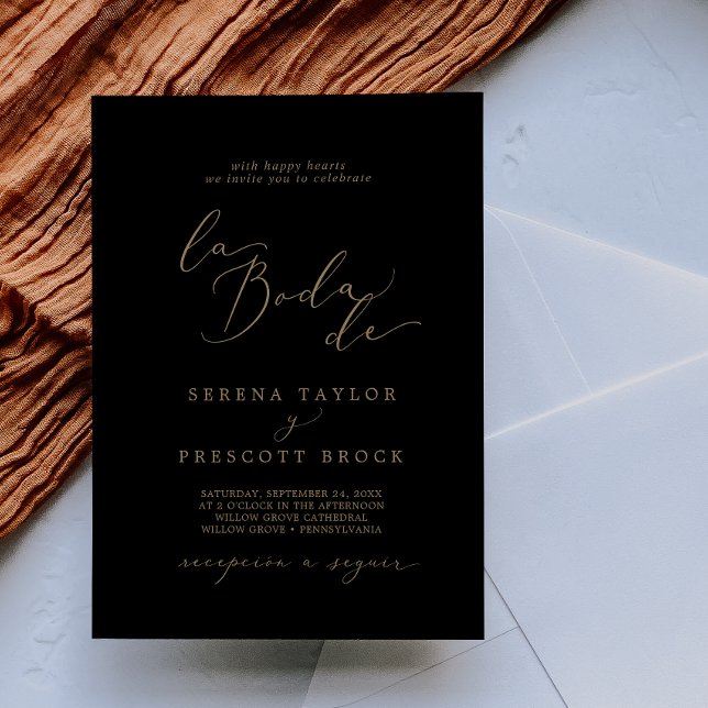 Invitación Delicada caligrafía de oro negro La Boda de Boda (Subido por el creador)