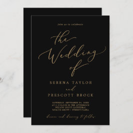 Invitación Delicada Caligrafía De Oro Negro Todo En Un Boda