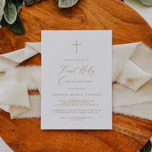 Invitación Delicada caligrafía de oro, primera comunión sagra