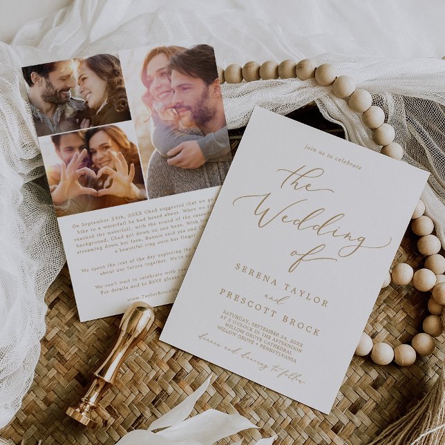 Invitación Delicada caligrafía de oro Propuesta Boda de histo (Subido por el creador)
