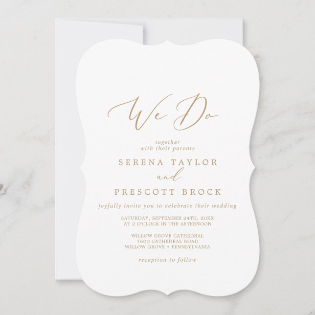 Invitación Delicada caligrafía de oro que hacemos Boda (Anverso)