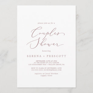 Invitación Delicada caligrafía de oro Rosa Ducha de las parej
