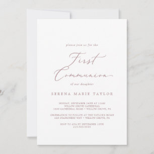 Invitación Delicada caligrafía de oro Rosa Primera Comunión