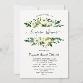 Invitación Delicada caligrafía floral blanca ducha de lencerí