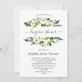 Invitación Delicada caligrafía floral blanca ducha de lencerí
