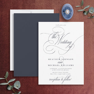 Invitación Delicada caligrafía moderna azul de la marina