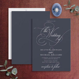 Invitación Delicada caligrafía moderna azul de la marina