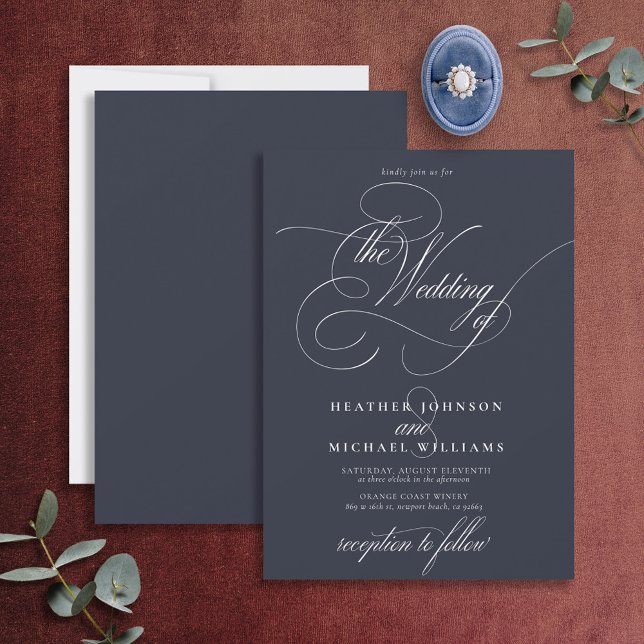 Invitación Delicada caligrafía moderna azul de la marina (Subido por el creador)