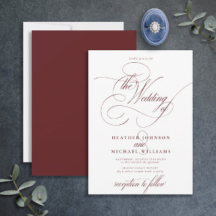 Invitación Delicada caligrafía moderna de Borgoña clásica