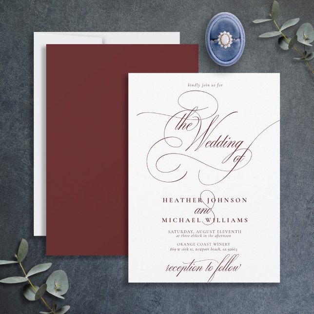 Invitación Delicada caligrafía moderna de Borgoña clásica (Subido por el creador)