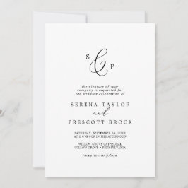 Invitación Delicada caligrafía negra Boda de monograma formal