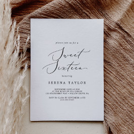 Invitación Delicada caligrafía negra dulce dieciséis cumpleañ