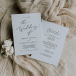 Invitación Delicada caligrafía negra en un solo Boda<br><div class="desc">Esta delicada caligrafía negra en una sola invitación a la boda es perfecta para un boda moderno. El romántico diseño minimalista presenta una bonita y elegante tipografía negra sobre un fondo blanco con un aspecto limpio y sencillo. Guarde el papel incluyendo los detalles en la parte posterior de la invitación...</div>