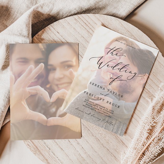 Invitación Delicada caligrafía negra | Faded Photo Boda I (Subido por el creador)