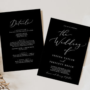 Invitación Delicada Caligrafía Negra Oscura En Un Boda