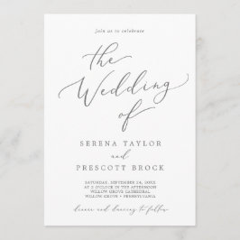 Invitación Delicada Caligrafía Plata El Boda De