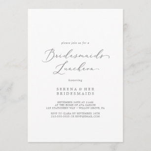 Invitación Delicada caligrafía plateada Bridesmaids Luncheon