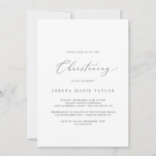 Invitación Delicada caligrafía plateada Christening