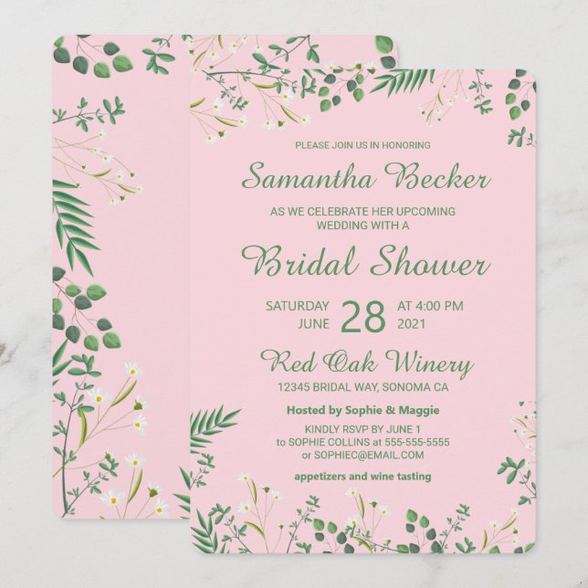 Invitación Delicada ducha de novia floral (Anverso / Reverso)