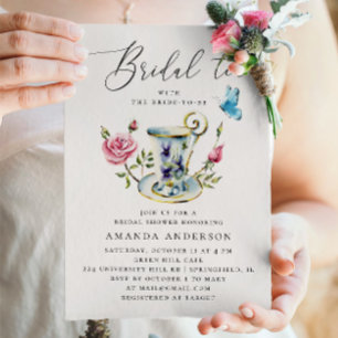 Invitación Delicada ducha de novias florales con elegante esc