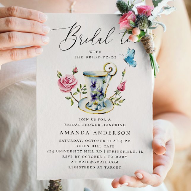 Invitación Delicada ducha de novias florales con elegante esc (Subido por el creador)