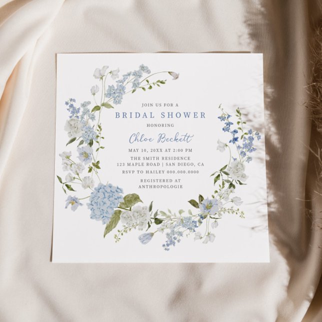 Invitación Delicada ducha espumosa de flores azules (Subido por el creador)
