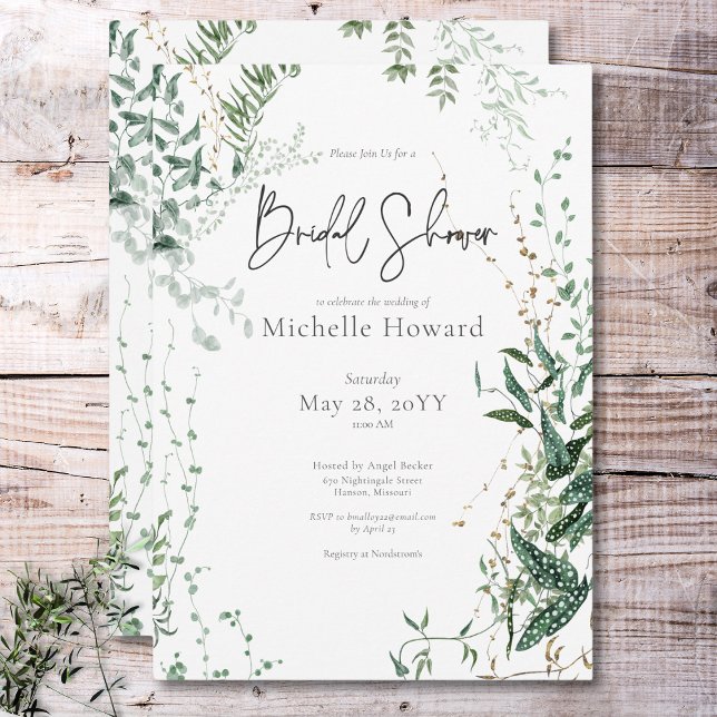 Invitación Delicada ducha tropical tropical tropical tropical (Delicate Modern Tropical Rainforest Bridal Shower Invitation)