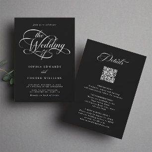 Invitación Delicada elegancia Boda de guiones negro todo en u