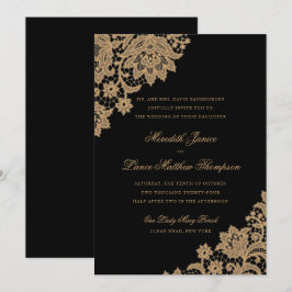 Invitación Delicada esquina de encaje negro y Boda de guiones