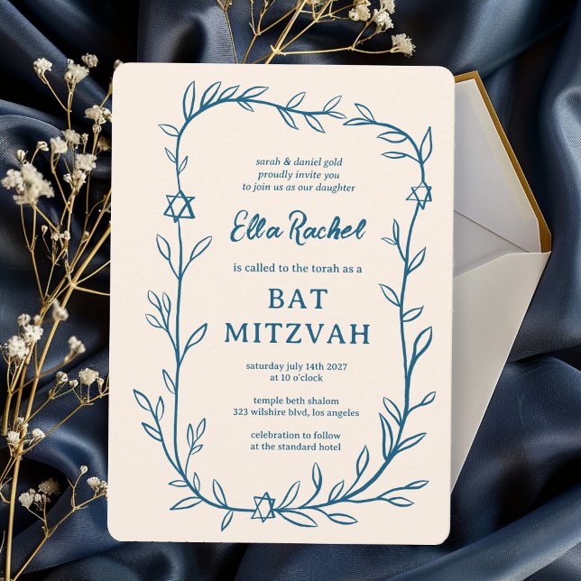 Invitación Delicada estrella botánica de David Bar Bat Mitzva (Delicate Botanical Star of David Bar Bat Mitzvah Invitation
)