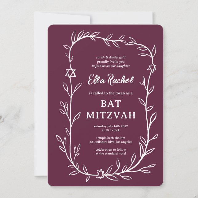 Invitación Delicada estrella botánica de David Bar Bat Mitzva (Anverso)